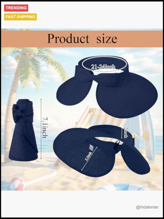 Straw Sun Visor Hat Packable Ponytail Wide Brim Beach Hat Adjustable UV main image 7
